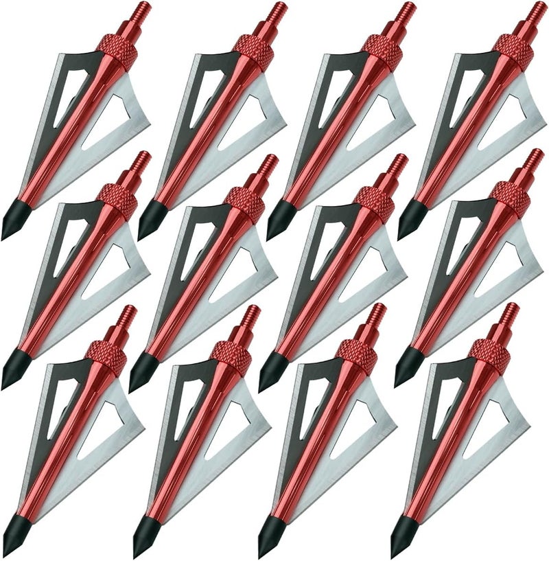 Sinbadteck Hunting Broadheads, 12PK 3 Blades Archery Broadheads 100 Grain Screw-in Arrow Heads Arrow Tips Compatible with Traditional Bows and Compound Bow - Image 1